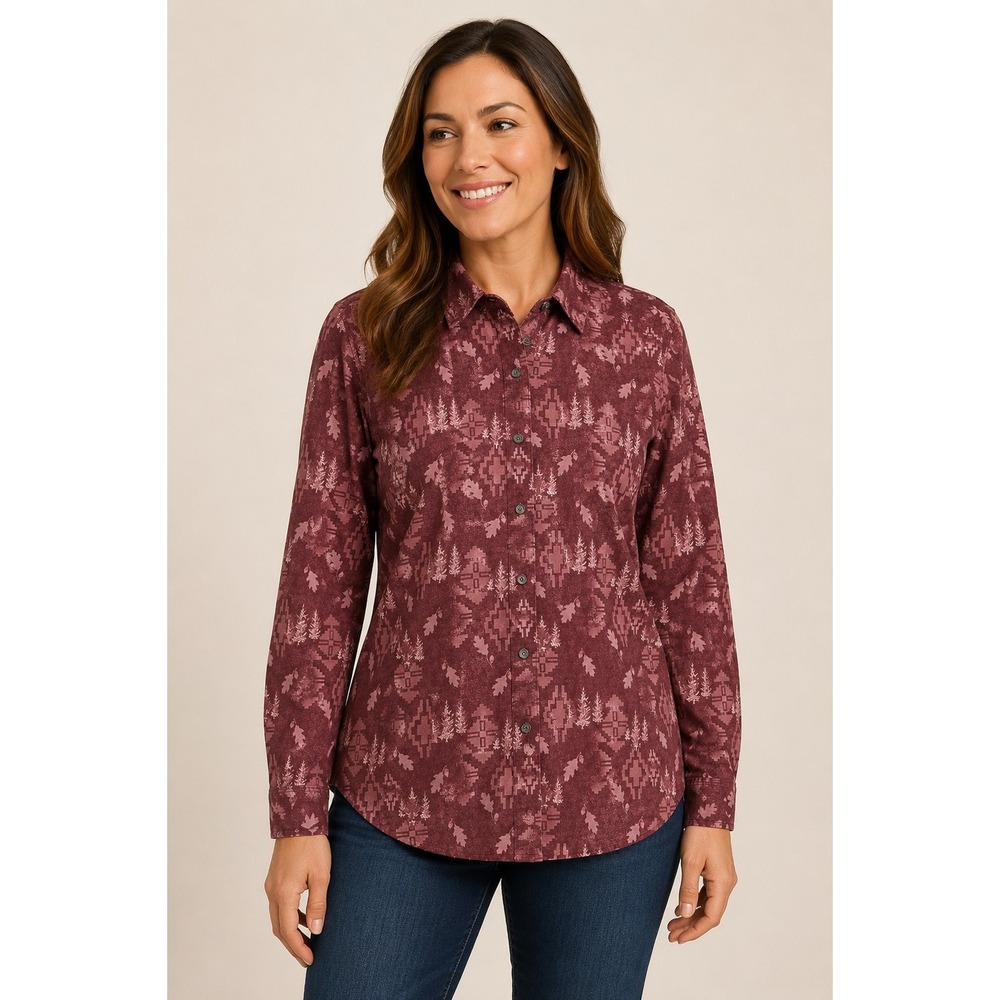 Cabela's Women's M Burgundy Southwest Tree Cotton Long Sleeve Button Up Shirt